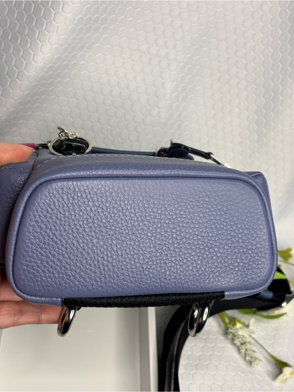 Coach Lavender Blue Leather Mini Backpack with Crystal Key Charm NWT - Picture 5 of 15